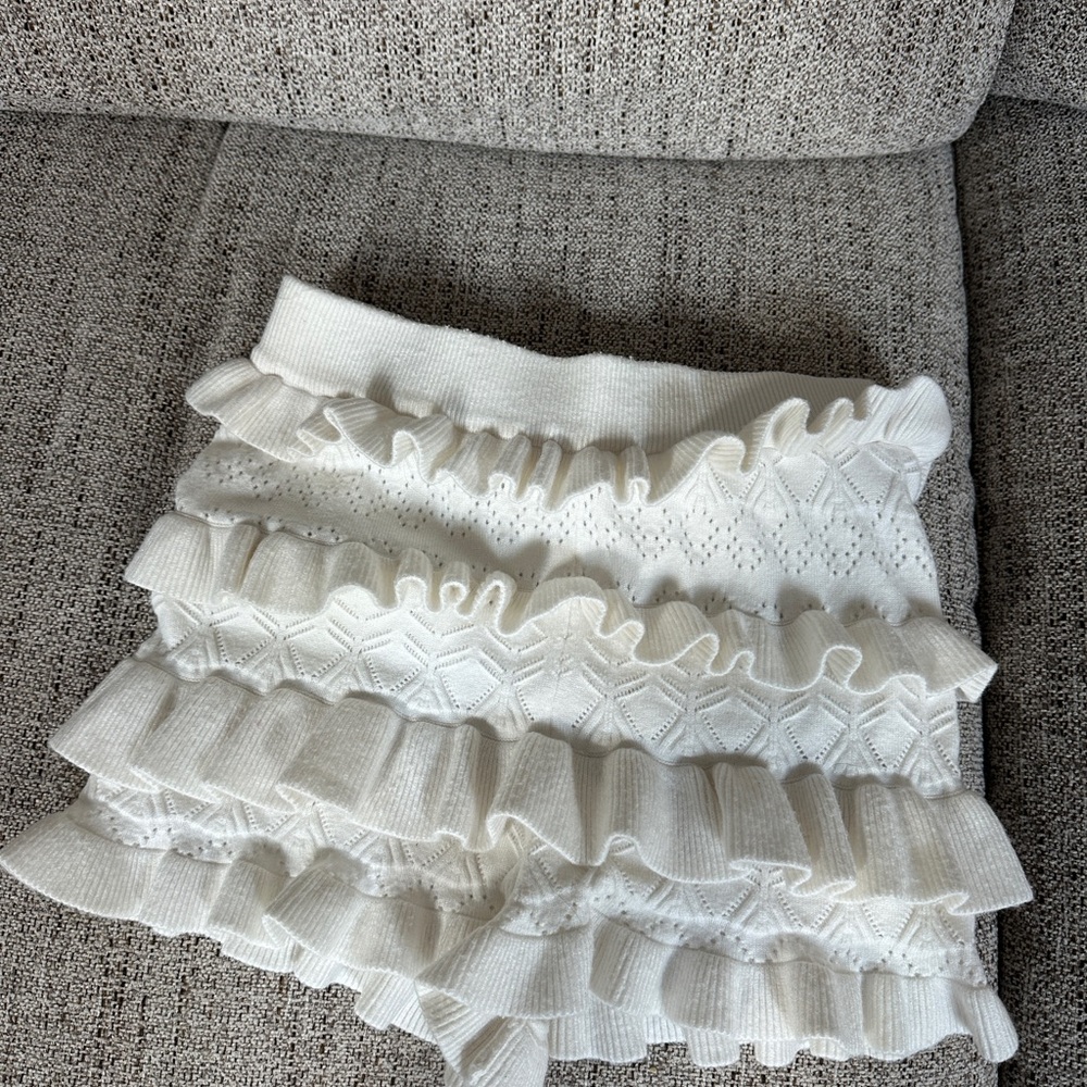 White Ruffle Crochet Skirt